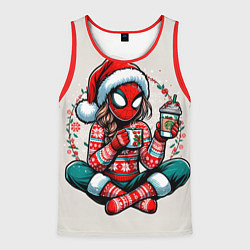 Мужская майка без рукавов Новогодняя женщина-паук с горячим шоколадом