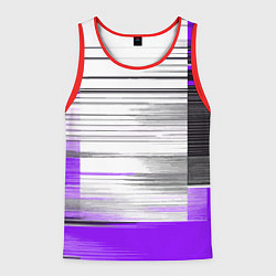 Майка-безрукавка мужская Чёрные вертикальные полосы на фиолетово-белом фоне, цвет: 3D-красный