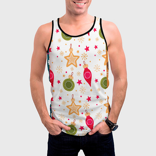Мужская майка без рукавов Новогодние паттерны комбинация / 3D-Черный – фото 3