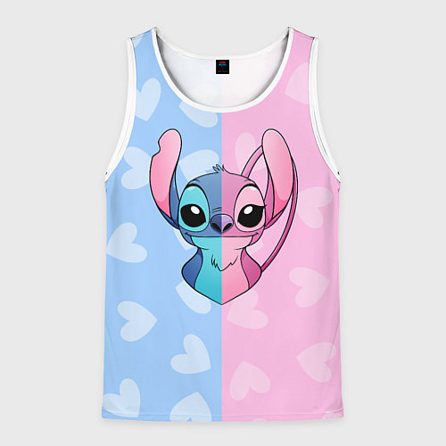 Мужская майка без рукавов Стич и Ангел / 3D-Белый – фото 1