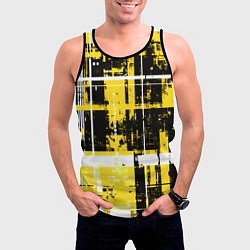 Майка-безрукавка мужская Жёлто-белый гранж на чёрном фоне, цвет: 3D-черный — фото 2