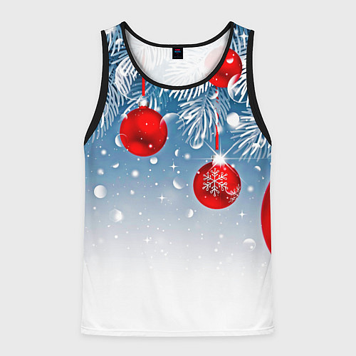 Мужская майка без рукавов Ёлочные ветви с игрушками / 3D-Черный – фото 1