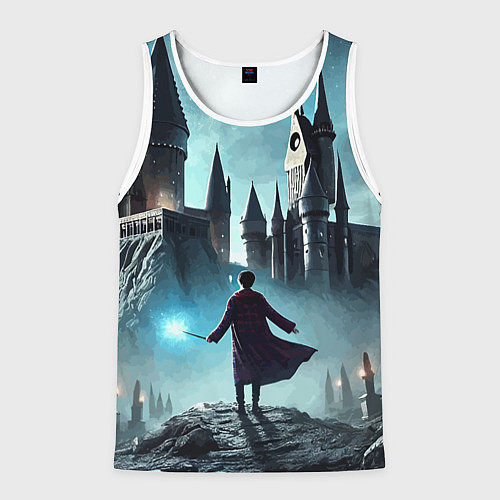 Мужская майка без рукавов Гарри Поттер перед Хогвартсом - нейроарт фантазия / 3D-Белый – фото 1
