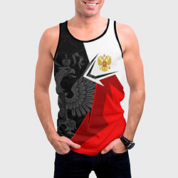 Майка-безрукавка мужская Герб России - красно-белый, цвет: 3D-черный — фото 2