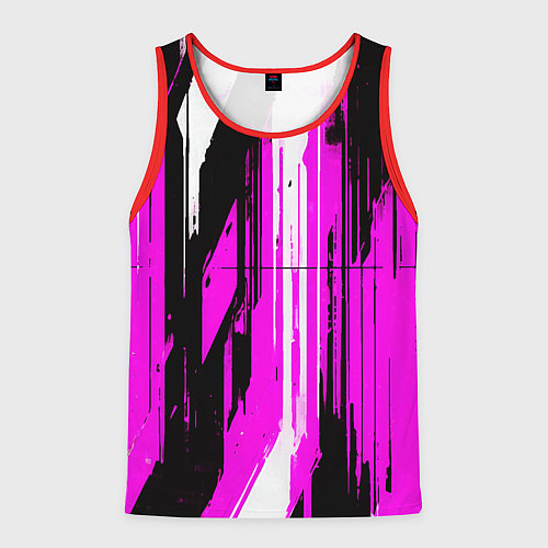 Мужская майка без рукавов Вертикальные чёрно-белые линии на розовом фоне / 3D-Красный – фото 1