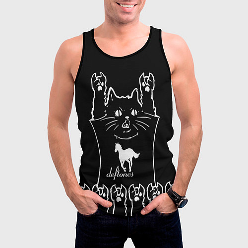 Мужская майка без рукавов Deftones: cat rock / 3D-Черный – фото 3