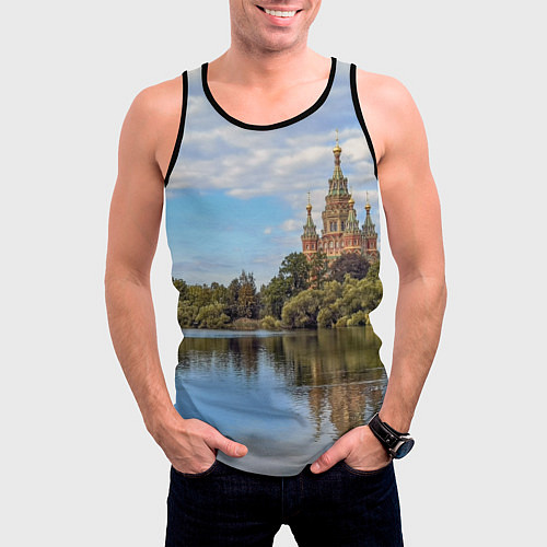 Мужская майка без рукавов Собор святых апостолов Петра и Павла в Петергофе / 3D-Черный – фото 3