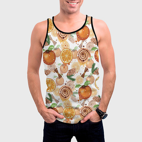 Мужская майка без рукавов Апельсины, корица, булочки с корицей на светлом фо / 3D-Черный – фото 3