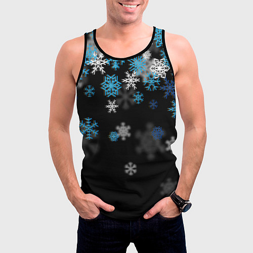 Мужская майка без рукавов Снежинки объемные / 3D-Черный – фото 3