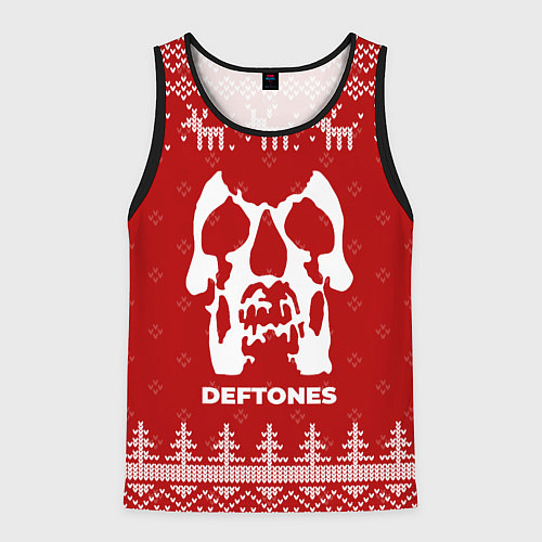 Мужская майка без рукавов Новогодний Deftones с оленями / 3D-Черный – фото 1