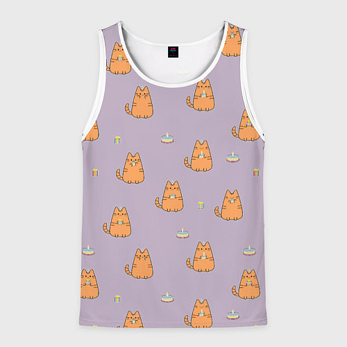 Мужская майка без рукавов Праздничный кот Рыжинс / 3D-Белый – фото 1