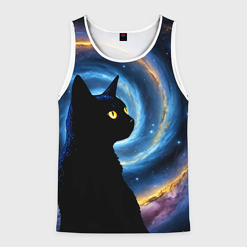 Мужская майка без рукавов Кот на фоне космоса / 3D-Белый – фото 1