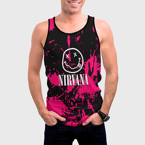Мужская майка без рукавов Nirvana pink color / 3D-Черный – фото 3