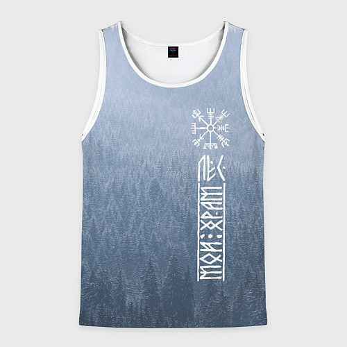 Мужская майка без рукавов Обережный компас рун и северный лес / 3D-Белый – фото 1