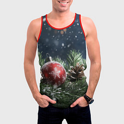 Майка-безрукавка мужская Новогодний шар и шишка, цвет: 3D-красный — фото 2