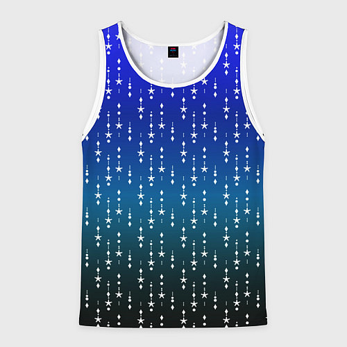 Мужская майка без рукавов Градиент сине-зелёный со звёздочками / 3D-Белый – фото 1