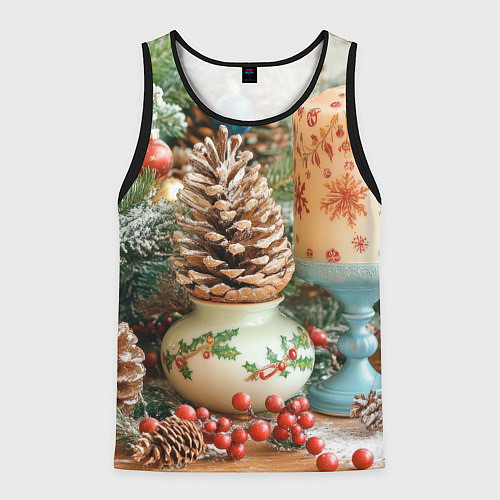 Мужская майка без рукавов Новогодняя атрибутика / 3D-Черный – фото 1