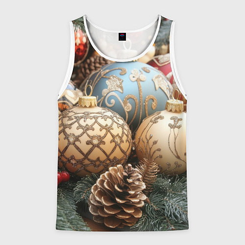 Мужская майка без рукавов Большие новогодние шары / 3D-Белый – фото 1