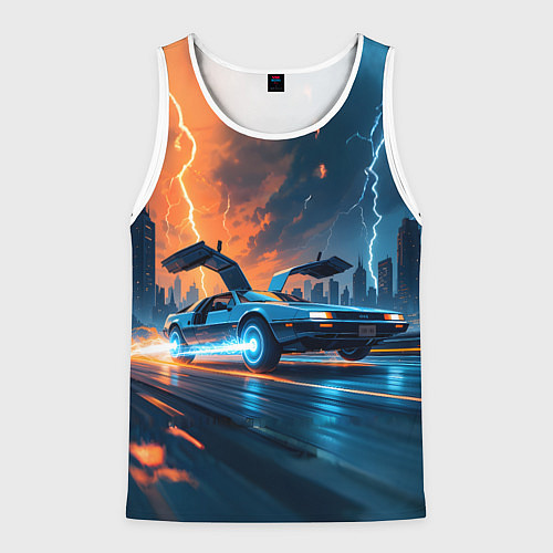 Мужская майка без рукавов Автомобиль и ночные молнии / 3D-Белый – фото 1