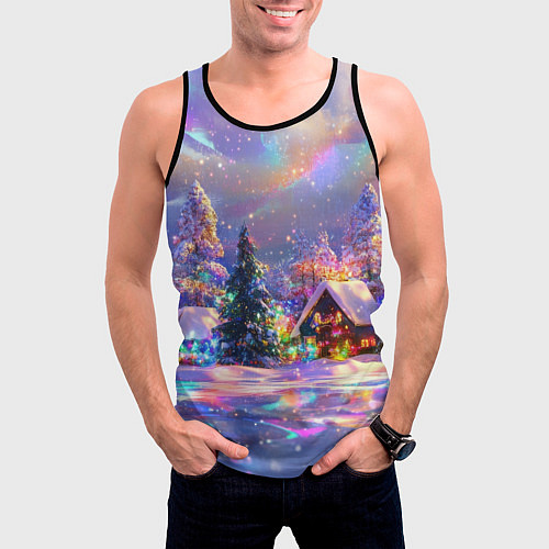 Мужская майка без рукавов Дух рождества - зимние домики / 3D-Черный – фото 3