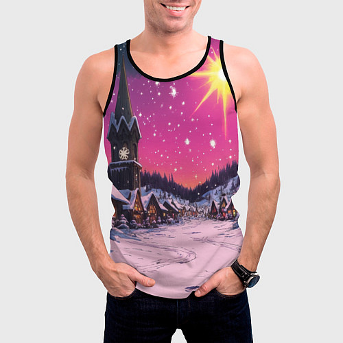 Мужская майка без рукавов Закат рождества / 3D-Черный – фото 3