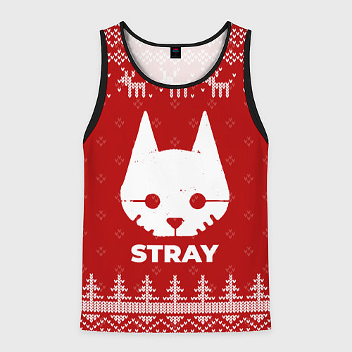 Мужская майка без рукавов Новогодний Stray с оленями / 3D-Черный – фото 1