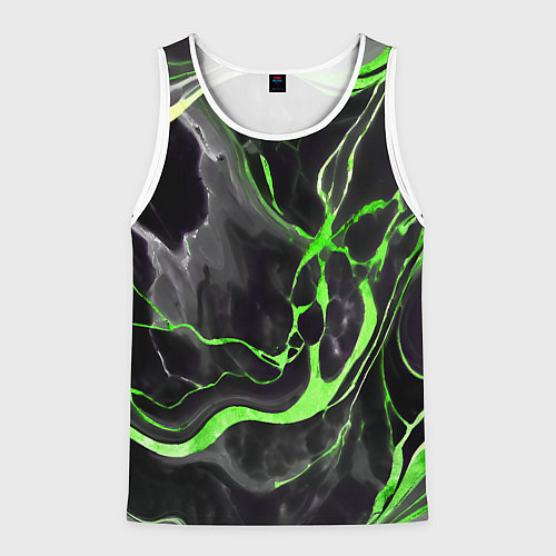 Мужская майка без рукавов Зелёно-чёрный мрамор / 3D-Белый – фото 1