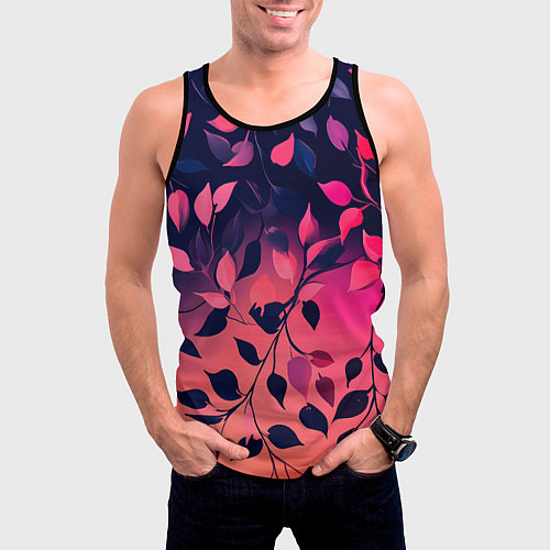 Мужская майка без рукавов Листья на градиентном фоне -нейросеть / 3D-Черный – фото 3
