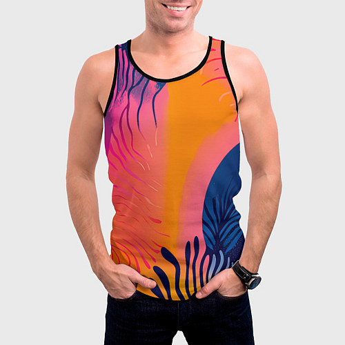 Мужская майка без рукавов Векторная абстракция с растениями - нейросеть / 3D-Черный – фото 3