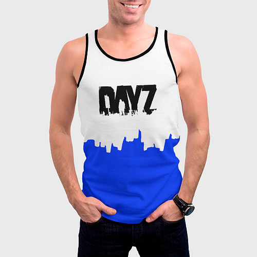 Мужская майка без рукавов Dayz сине белая геомтерия / 3D-Черный – фото 3