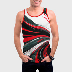 Майка-безрукавка мужская Волнистые чёрно-красные линии на белом фоне, цвет: 3D-красный — фото 2