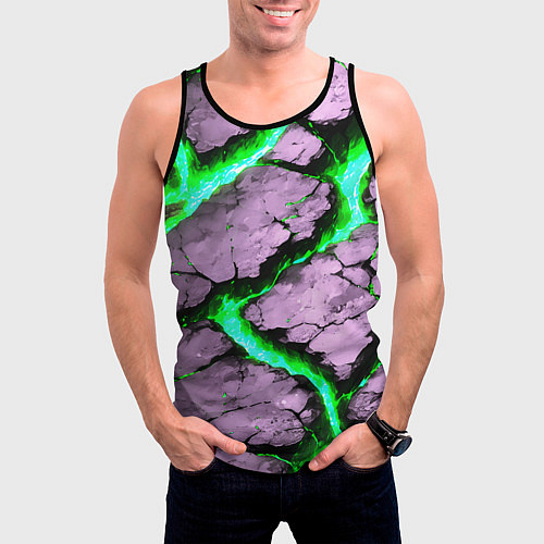 Мужская майка без рукавов Треснувший камень зелёный / 3D-Черный – фото 3
