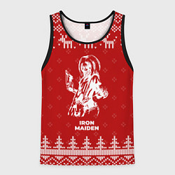 Мужская майка без рукавов Новогодний Iron Maiden с оленями