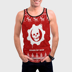 Майка-безрукавка мужская Новогодний Gears of War с оленями, цвет: 3D-черный — фото 2