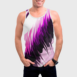 Майка-безрукавка мужская Чёрно-розовые острые полосы на белом фоне, цвет: 3D-белый — фото 2