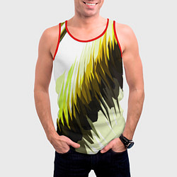 Майка-безрукавка мужская Чёрно-жёлтые острые полосы на белом фоне, цвет: 3D-красный — фото 2