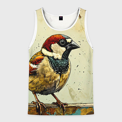 Мужская майка без рукавов Воробушек / 3D-Белый – фото 1