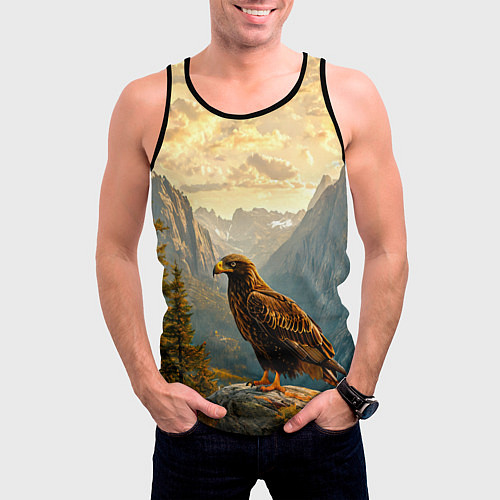 Мужская майка без рукавов Орел в горах / 3D-Черный – фото 3