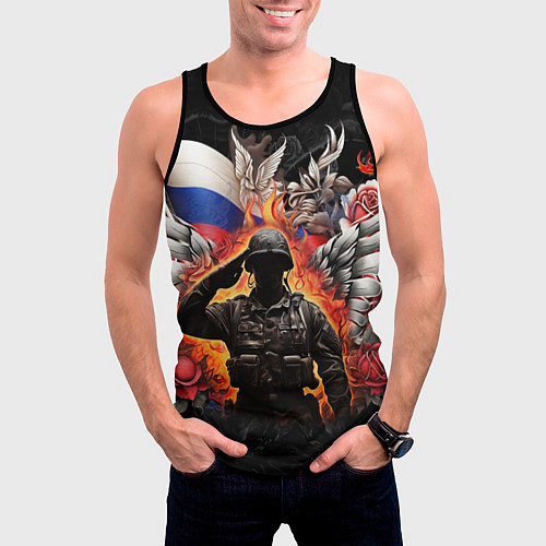 Мужская майка без рукавов Защитник отечества с ангельскими крыльями / 3D-Черный – фото 3