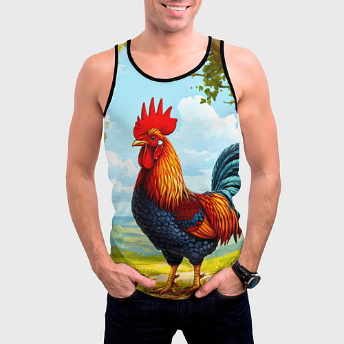 Мужская майка без рукавов Петушок / 3D-Черный – фото 3