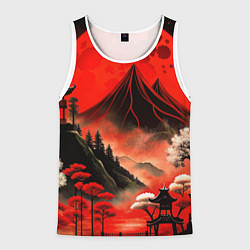 Мужская майка без рукавов Япония природа в красном цвете