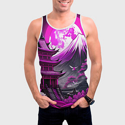 Майка-безрукавка мужская Япония гора в фиолетовом свете, цвет: 3D-белый — фото 2