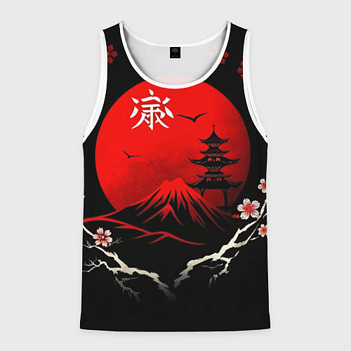 Мужская майка без рукавов Japan red black nature / 3D-Белый – фото 1