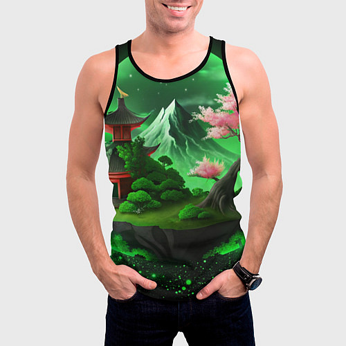 Мужская майка без рукавов Green nature Japan / 3D-Черный – фото 3