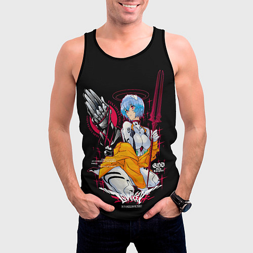 Мужская майка без рукавов Рей Аянами и копье - Евангелион / 3D-Черный – фото 3