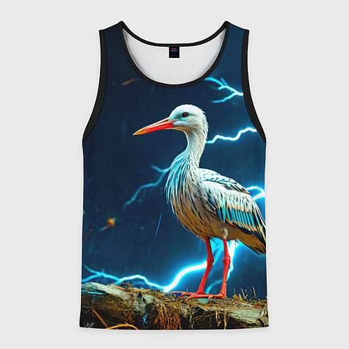 Мужская майка без рукавов Аист и гроза / 3D-Черный – фото 1
