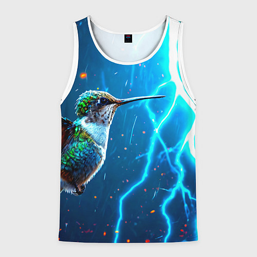 Мужская майка без рукавов Колибри в грозу / 3D-Белый – фото 1