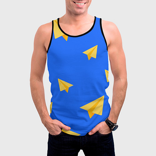 Мужская майка без рукавов Желтый самолетик / 3D-Черный – фото 3