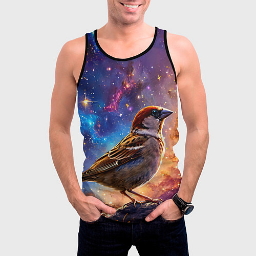 Мужская майка без рукавов Воробей в космосе / 3D-Черный – фото 3