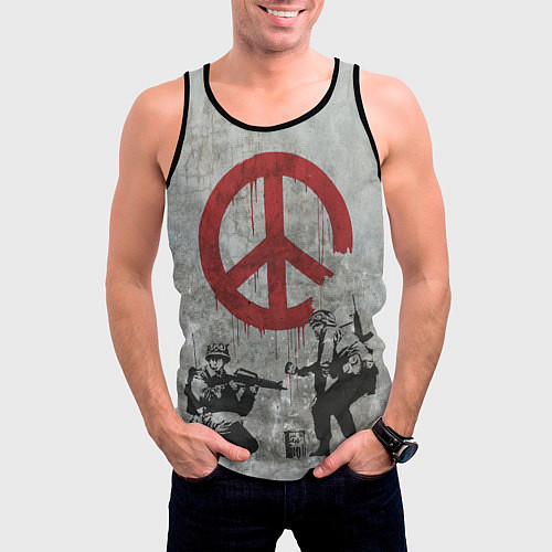 Мужская майка без рукавов Banksy - peace / 3D-Черный – фото 3